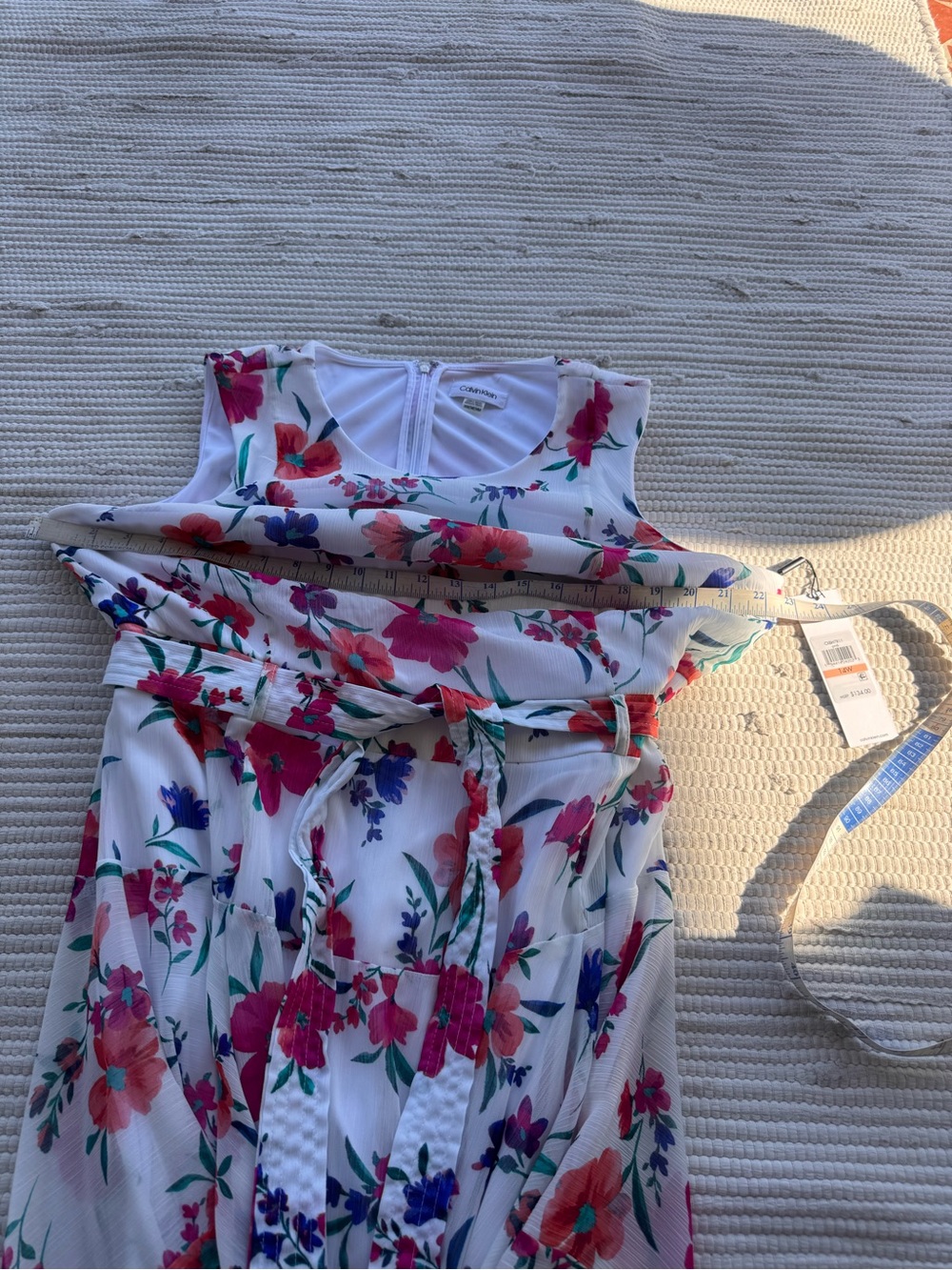 Calvin Klein Floral High-Low Dress NWT 14W Belted Chiffon Midi Maxi - Picture 13 of 14